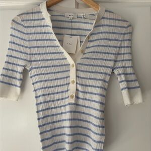 NAVER WORN A.L.C. White and Blue Striped Knit Top